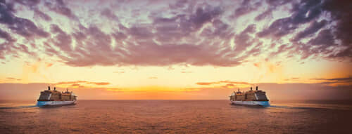 Cruiseships on their way into the sunset